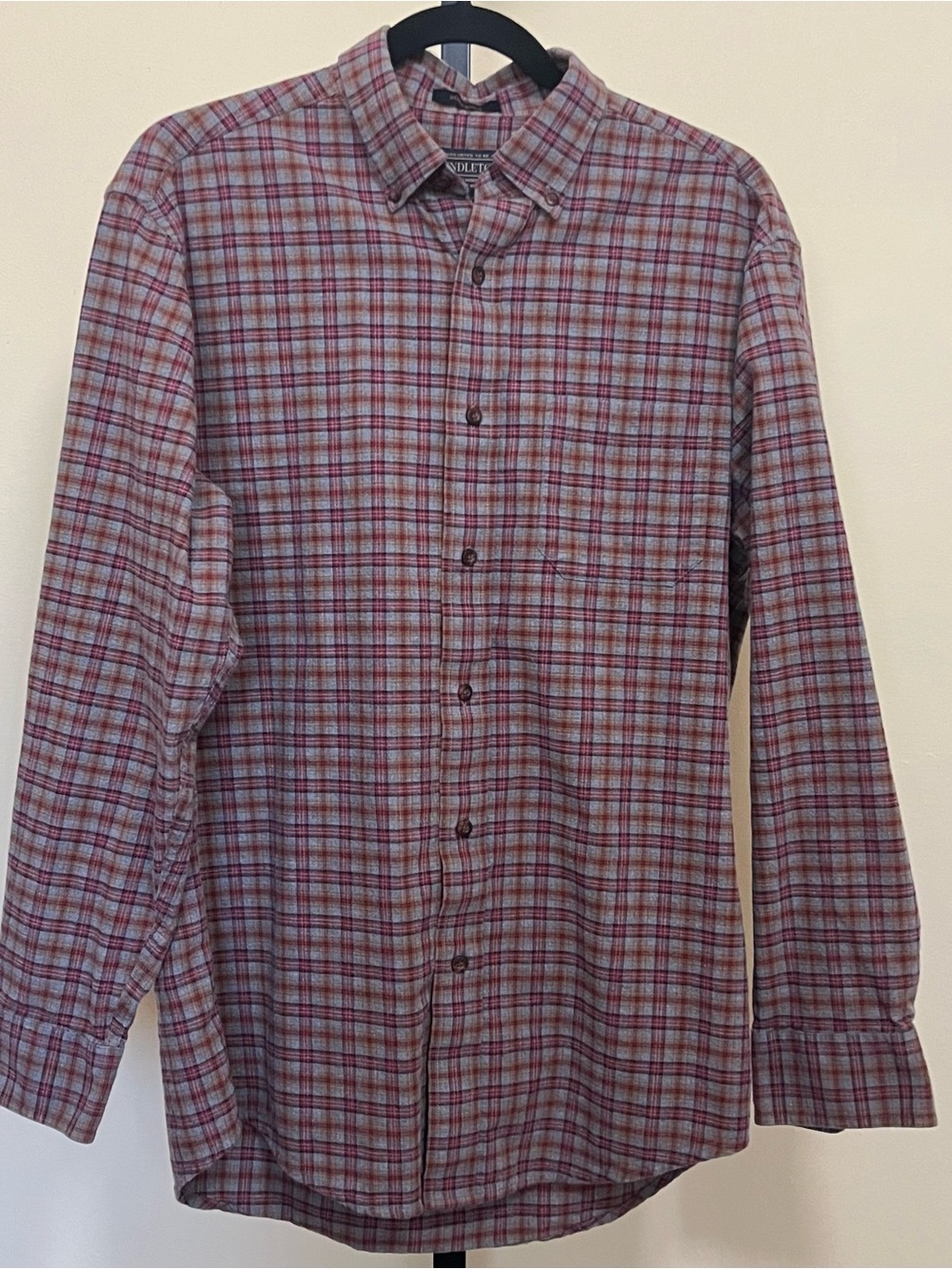 Pendleton Somerset Men's Red,Gray, Brown Plaid Button-Down Long Sleeve Shirt